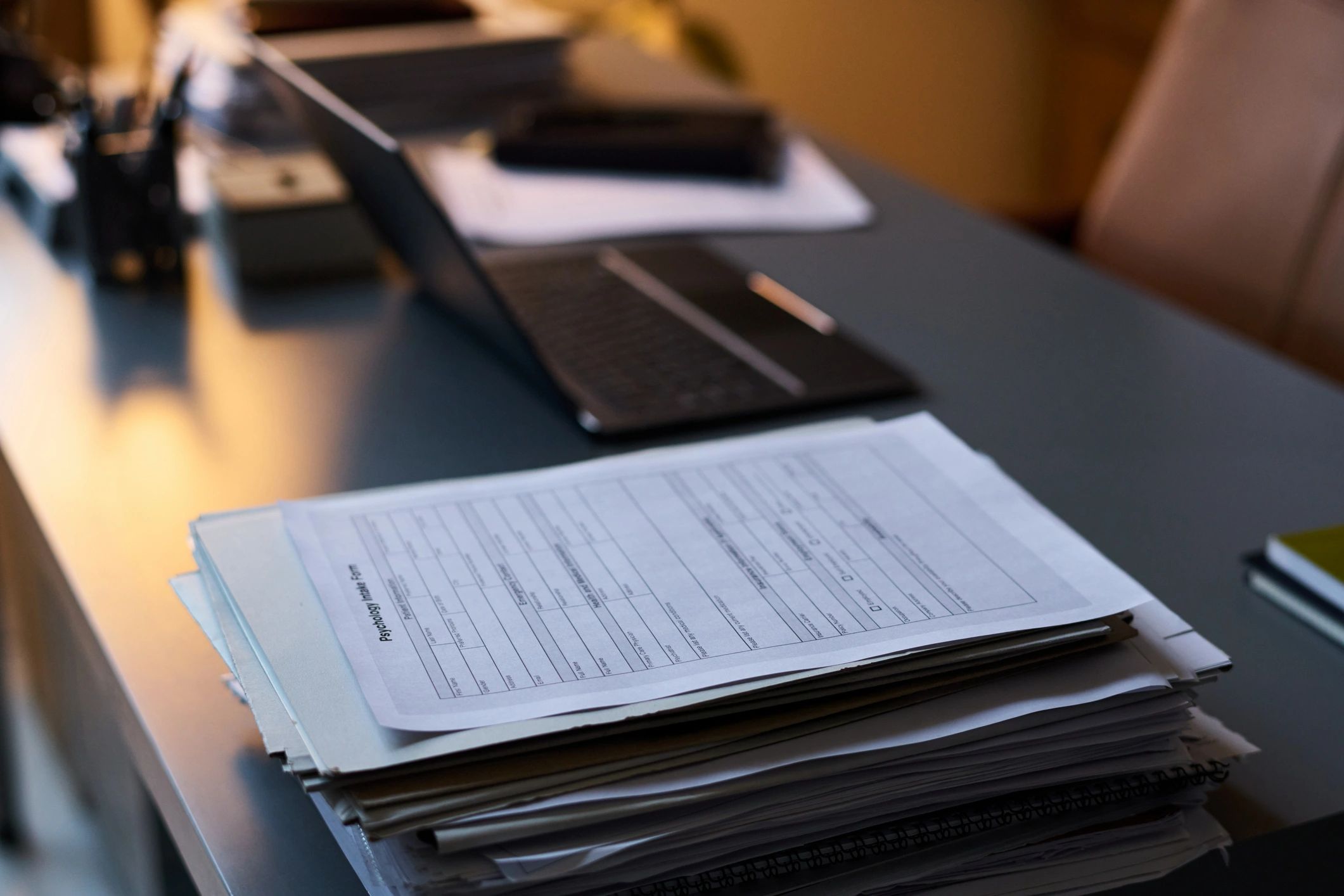 Paperwork and documents on a desk